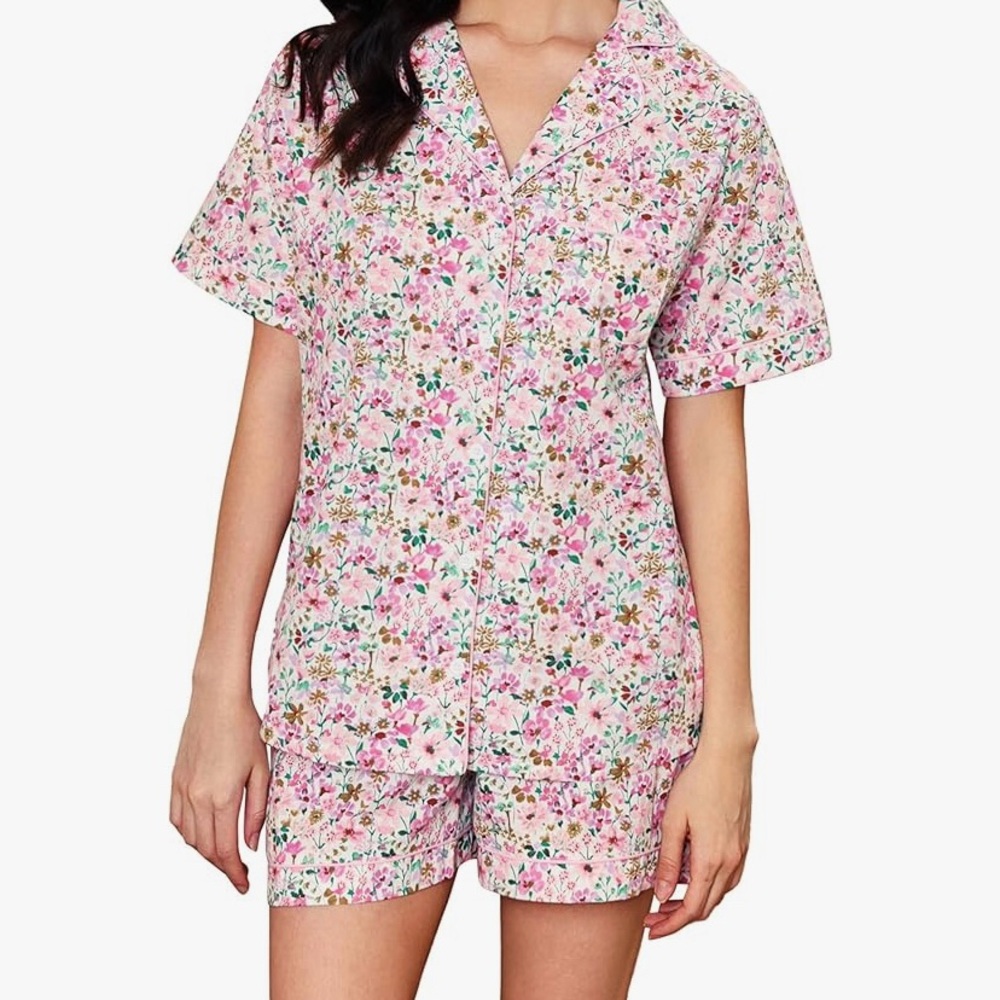 LUBOT 100% Cotton Pajamas for Women 2 Piece PJ Set Woven Poplin, Sz Lg